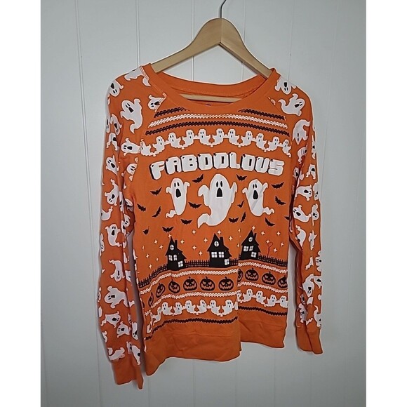 Halloween All Over Ghost Haunted House Lantern Top Womens Juniors Size 15/17 - Picture 2 of 9